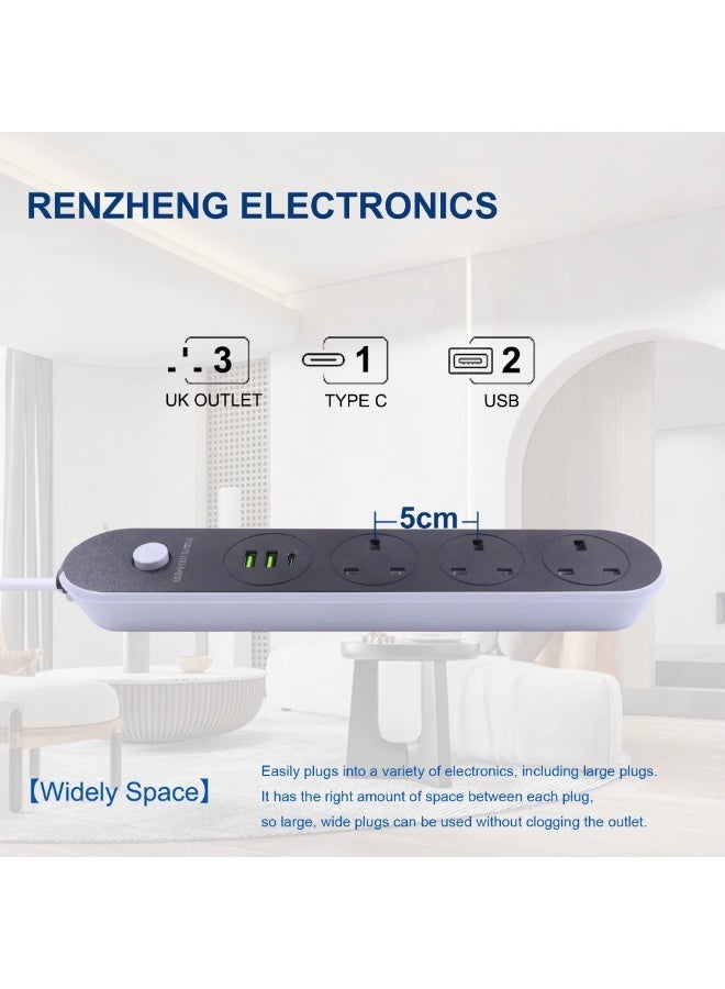 باور ماكس وصل حديثًا: مقبس تمديد كهربائي بريطاني بثلاثة منافذ USB، سلك تمديد بثلاثة مخارج وثلاثة منافذ USB. - Image 3